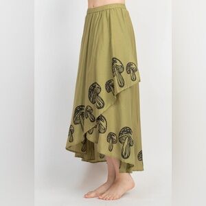 LAKHAYS Mushroom Blockprinted Flowy Faux Wrap Skirt S/M